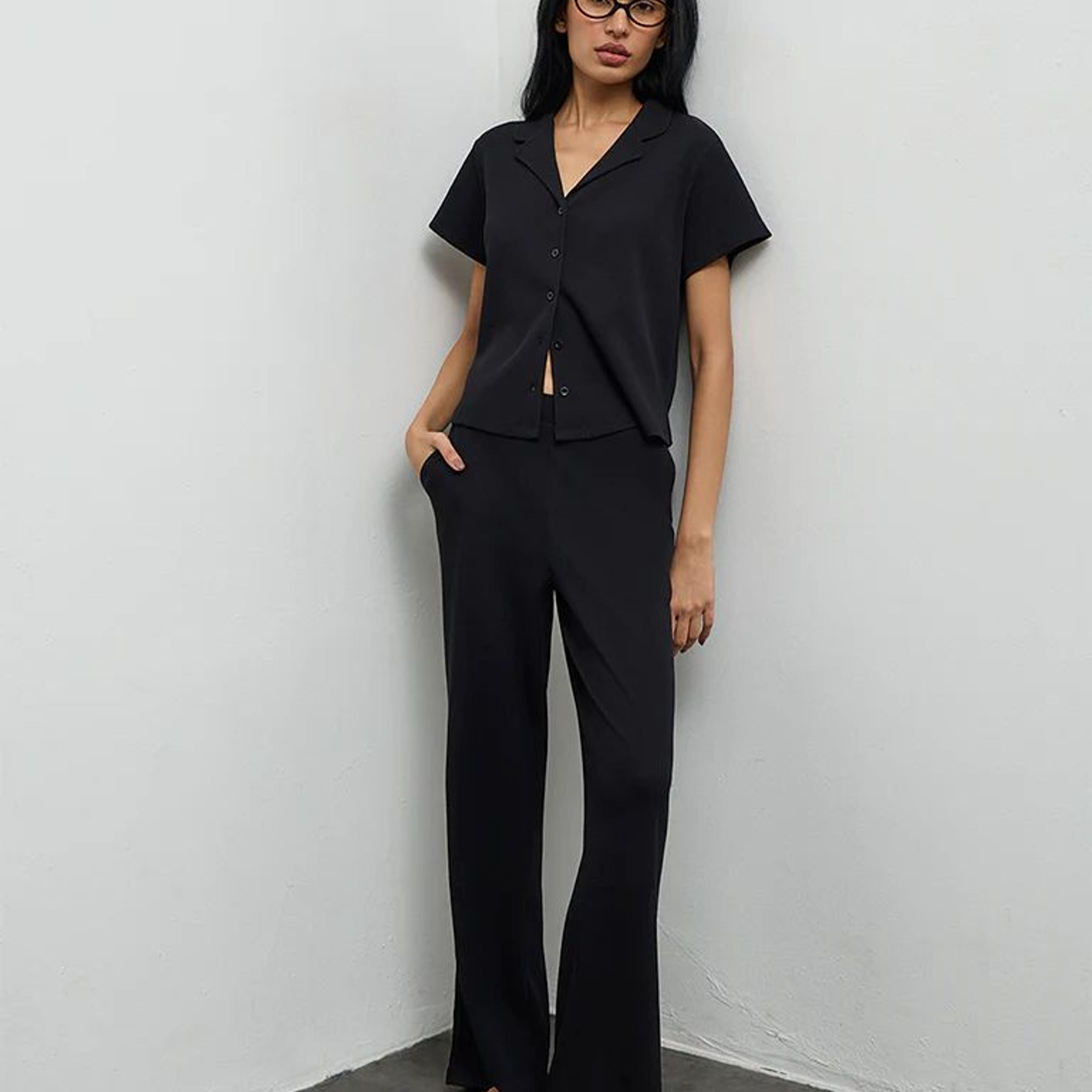 Superstar Black Waffle-Textured High-Rise Pants