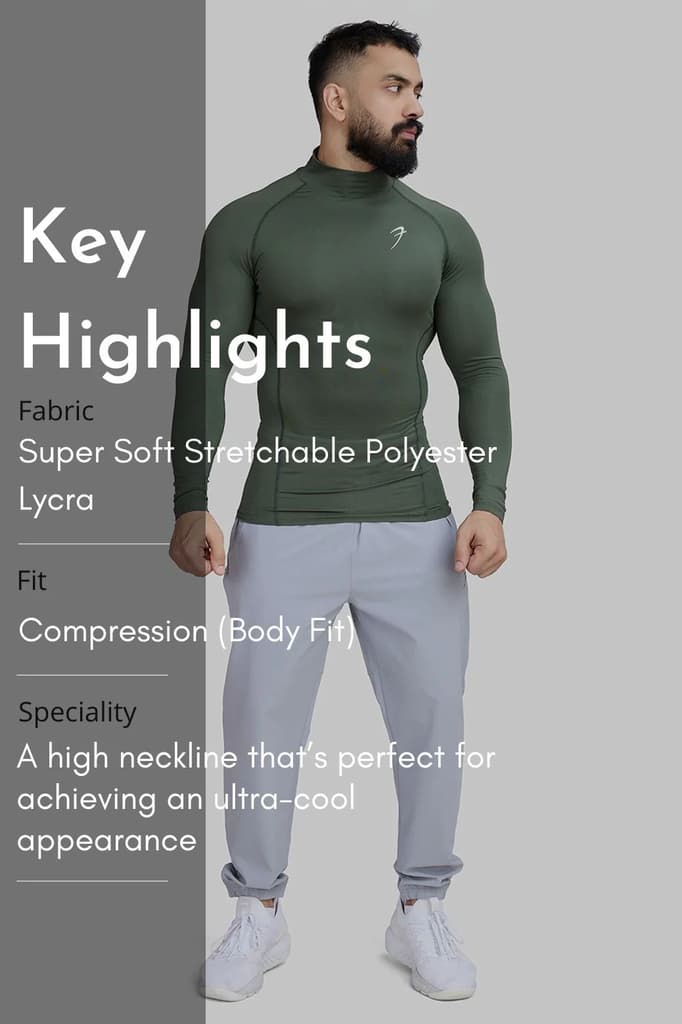 High Neck Compression Full Sleeves T-shirt Olive — photo 9