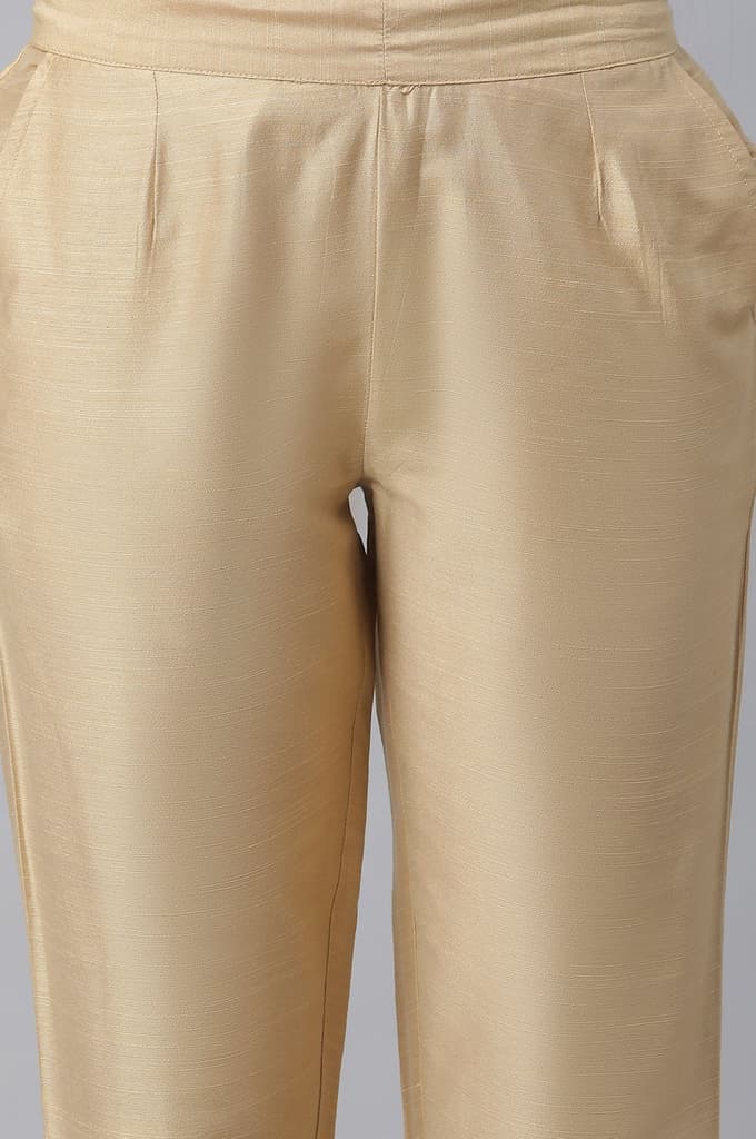 Gold Solid Straight Fit Trousers With Elasticated Waist — photo 7
