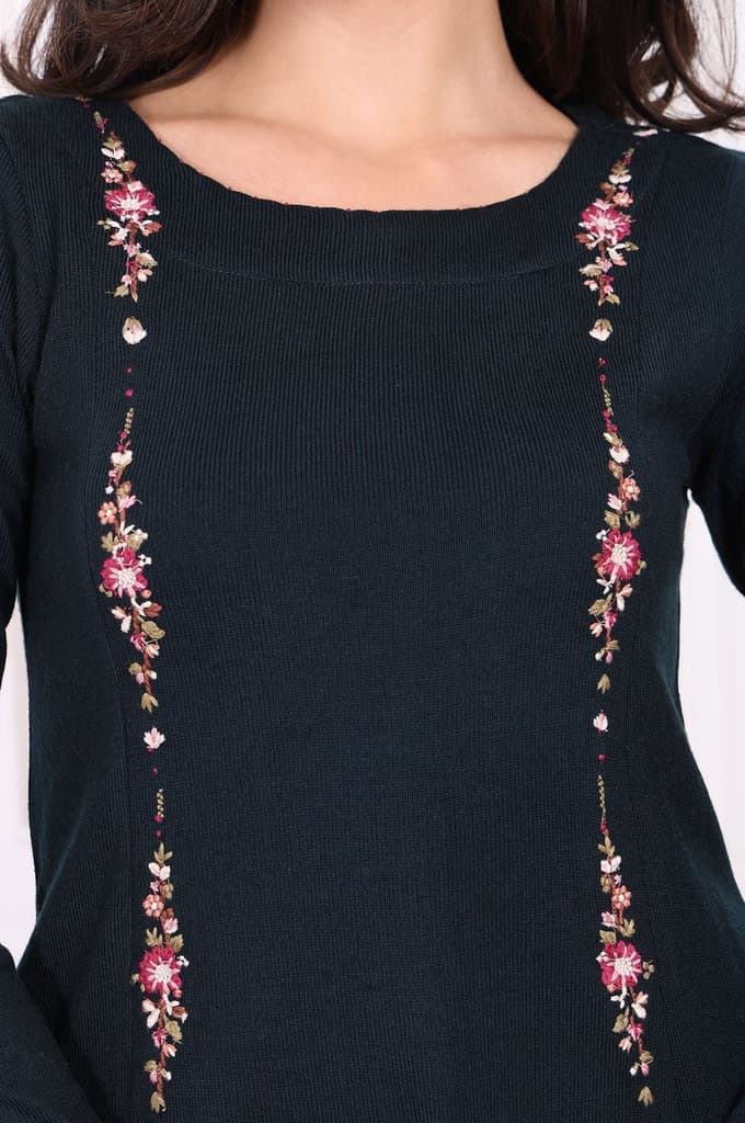 Navy Blue Thread Embroidered Acrylic Flared A-line Kurta — photo 3