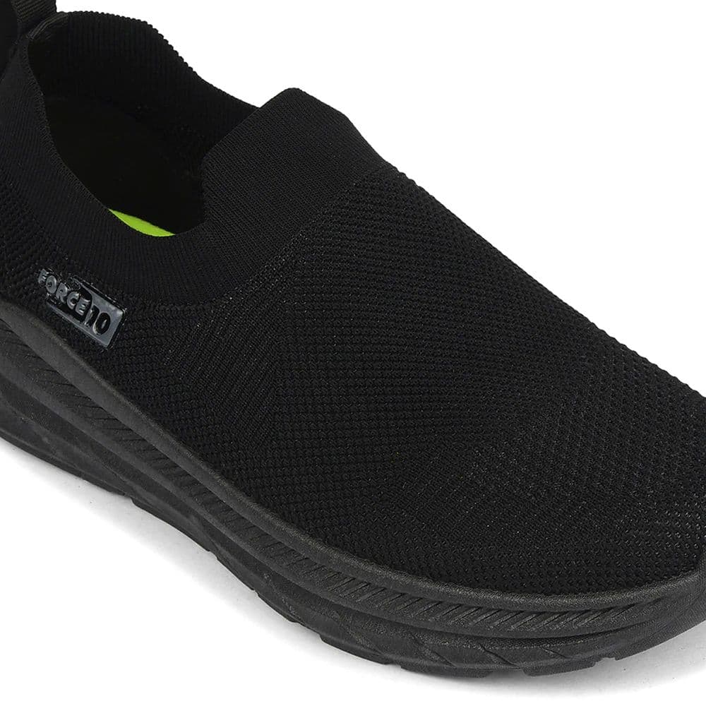 Force 10 Black Sports Non Lacing Walking Shoes For Men MATCHER-7E By Liberty — photo 5