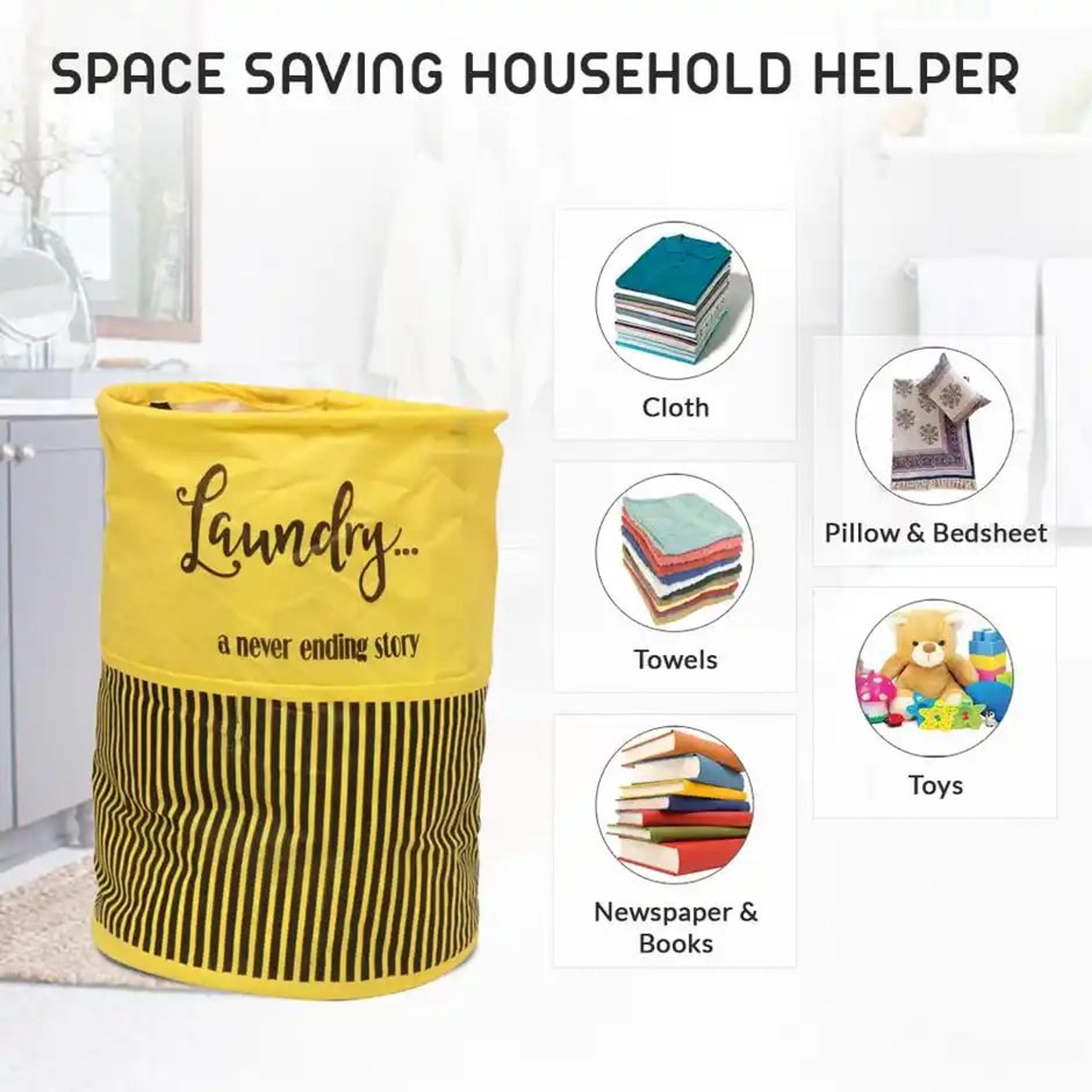 Perpetual Cloth Basket For Laundry - Waterproof Non Woven Foldable Basket Bag With Handle 45L (Yline)