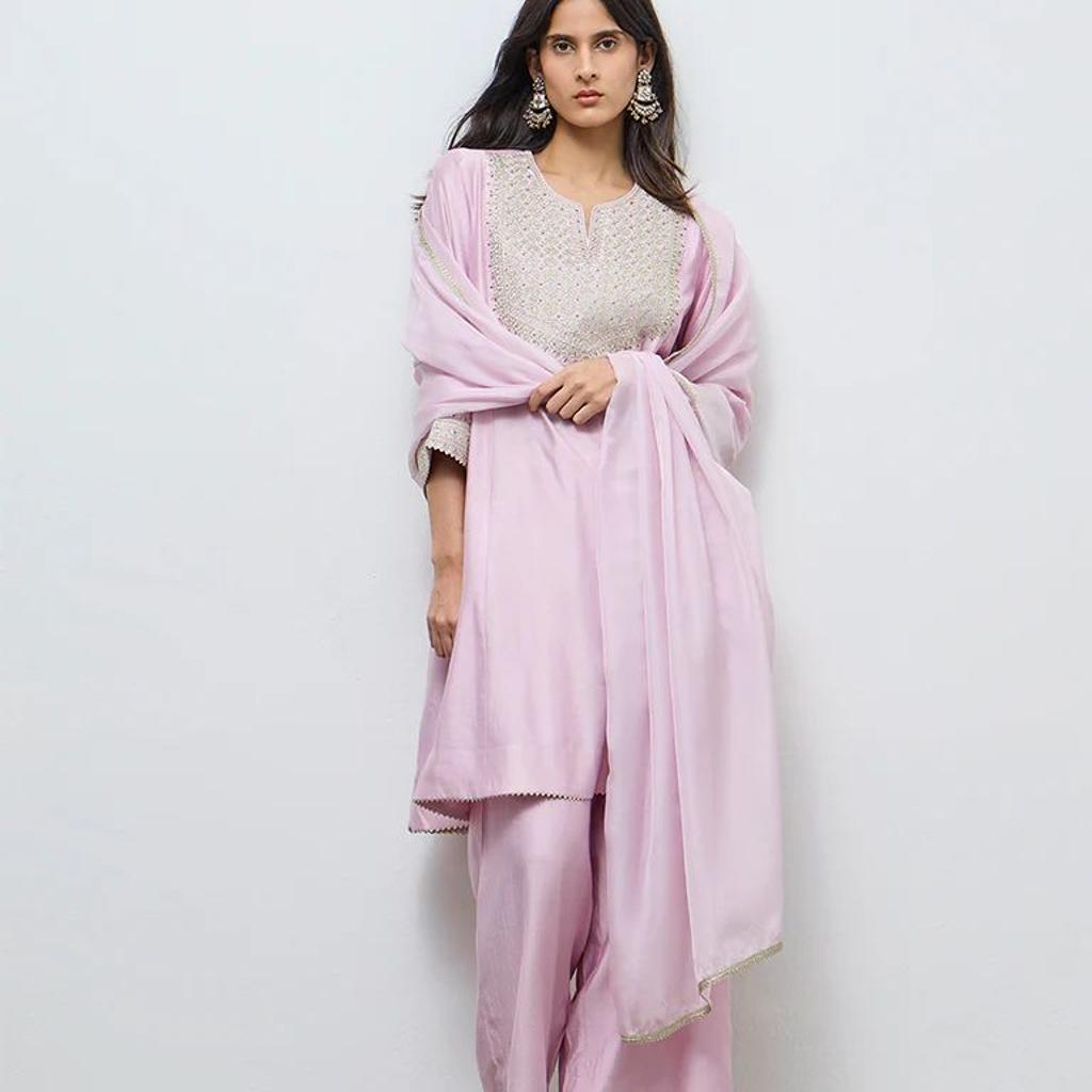 Vark Lilac Embellished A-Line Ethnic Set