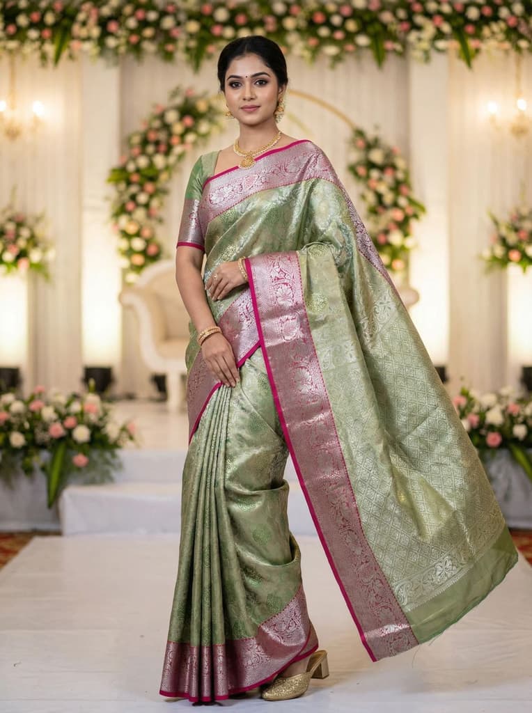 MIMOSA Women's Woven Design Kanjivaram Style Art Silk Saree with Blouse Piece - Green (SA00002476GRNFREE) — photo 4