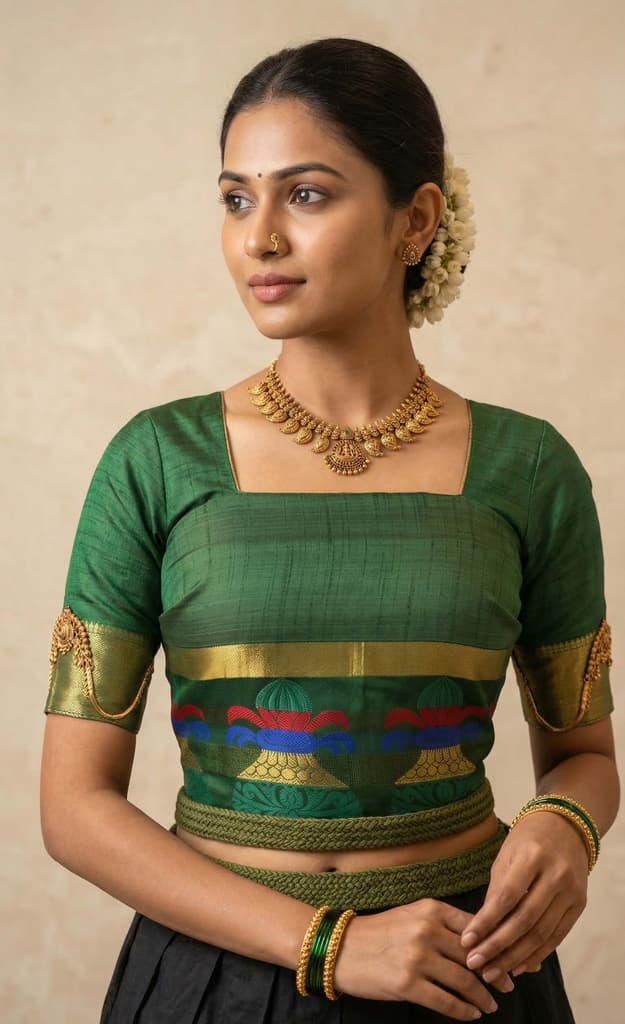 MIMOSA Women's Woven Design Banarasi Style Tussar Silk Saree with Blouse Piece - Green ( SA00003150GRNFREE ) — photo 5