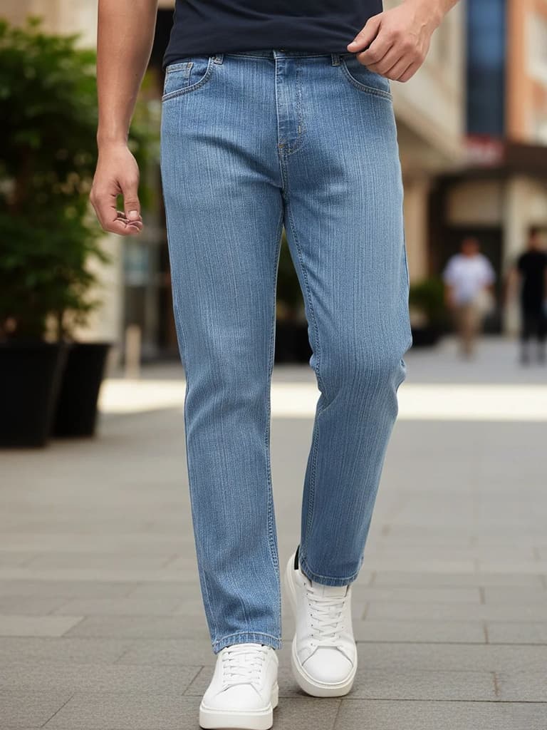 Men's Light Blue Straight Fit Washed Denim Jeans Stretchable — 28 / Light Blue