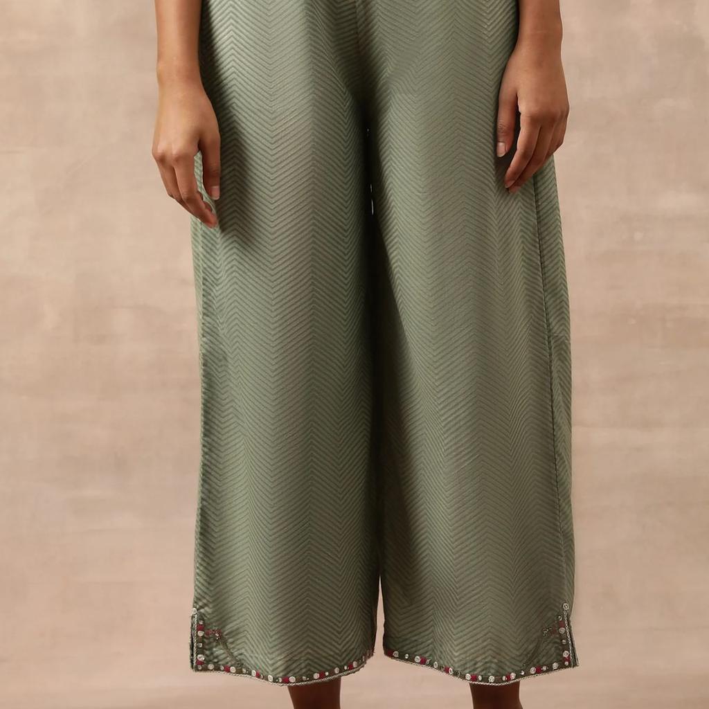 Olive Green Chevron Print Parallel Pants