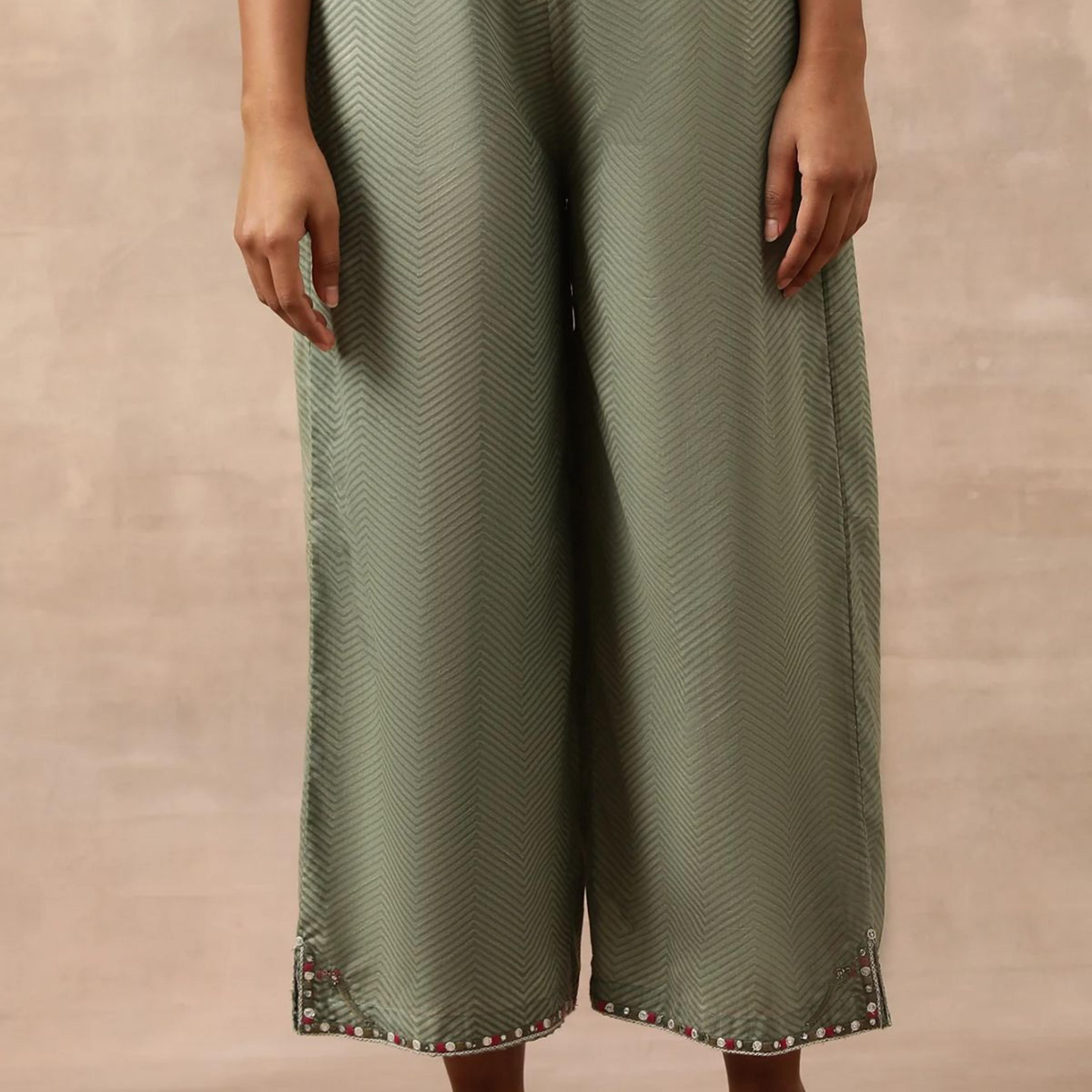 Olive Green Chevron Print Parallel Pants