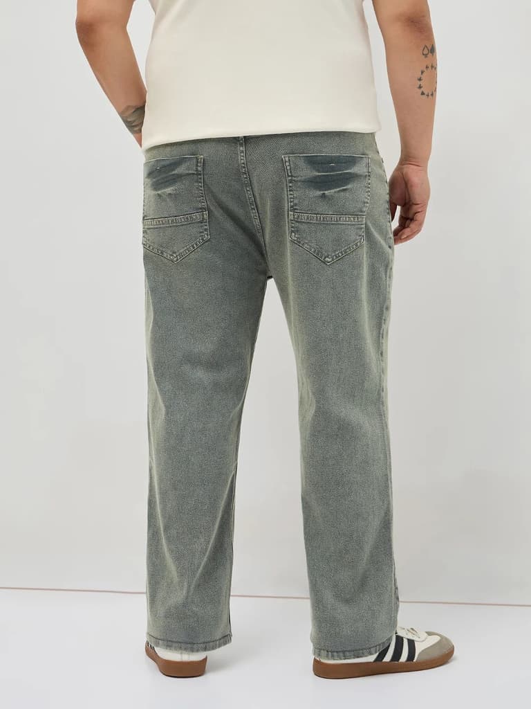 Plus Men's Light Grey Regular Fit Acid Washed Denim Jeans Stretchable — photo 3