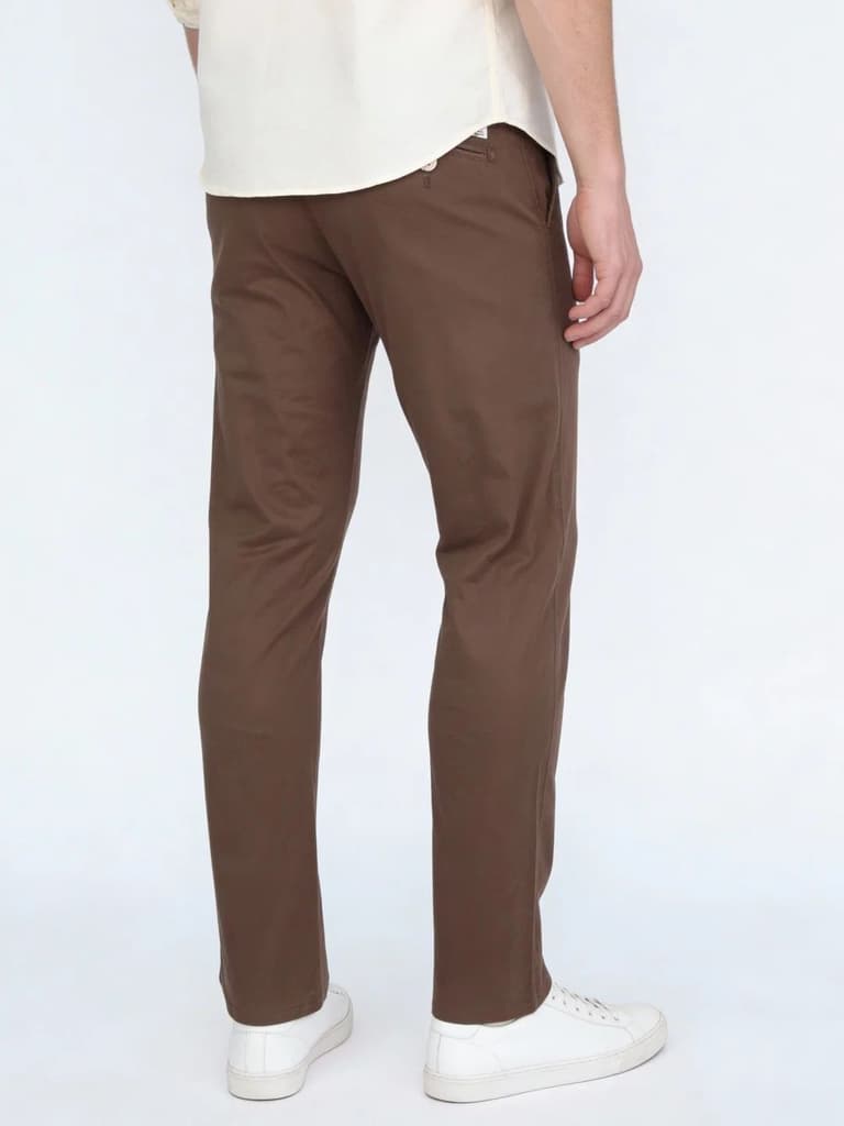 Men's Dark Taupe Straight Fit Mid Rise Cotton Casual Chinos Trousers Stretch — photo 3