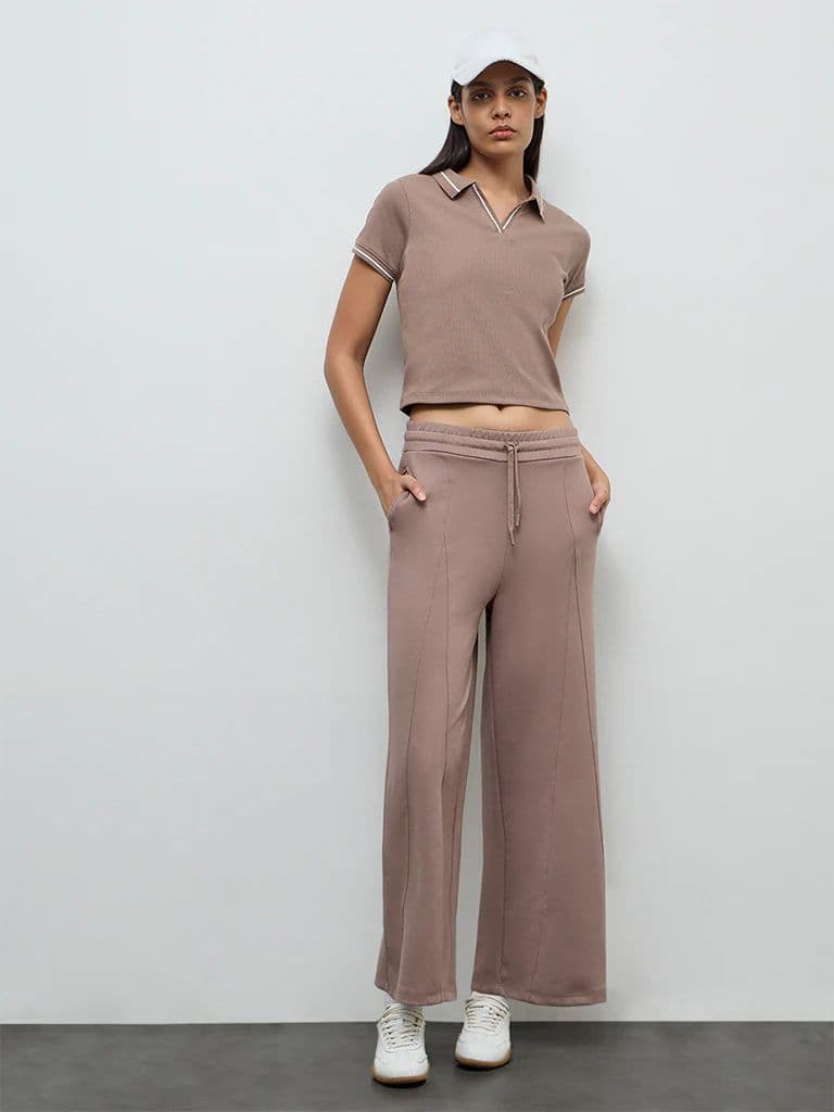 Nuoflexx Dusty Mauve Ribbed Cotton-Blend T-Shirt — photo 2
