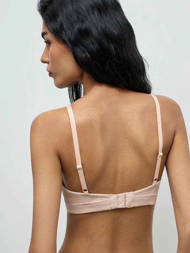 Superstar Light Beige Waffle-Textured Padded Cotton-Blend Bra — photo 4