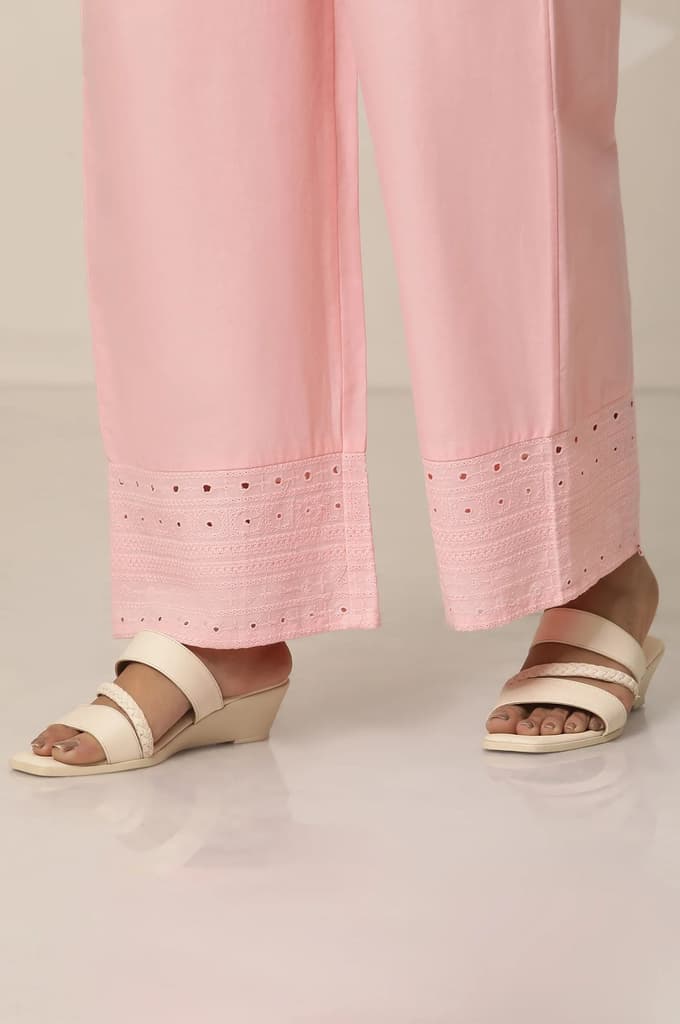 Pink Embroidered Straight Fit Cotton Palazzo With Elasticated Waist — photo 8