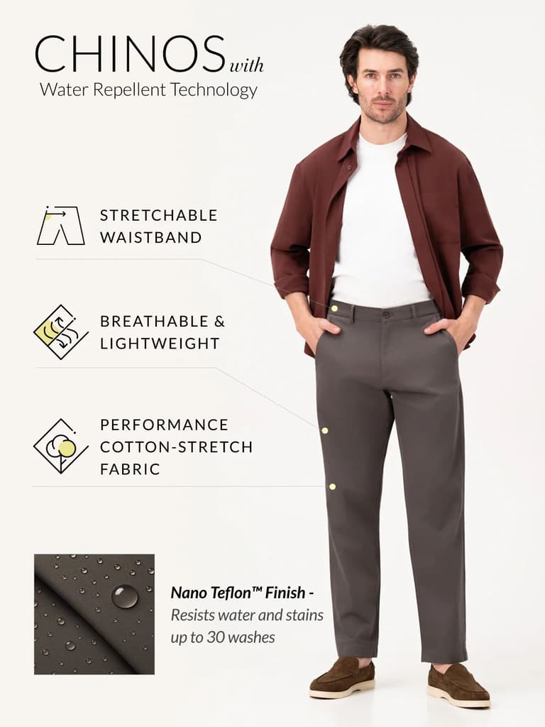 Ashvane Grey Relaxed Fit Stretch Chinos for Men — photo 3