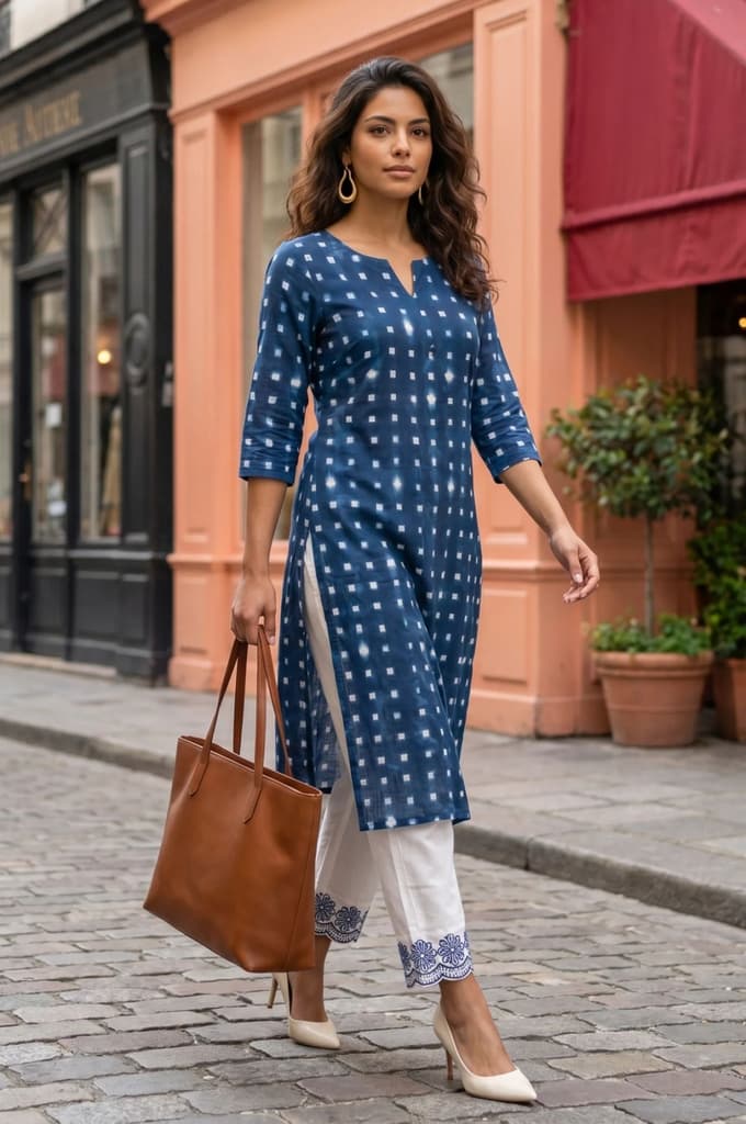 Blue Geometric Printed Pure Cotton Straight Kurta — photo 5