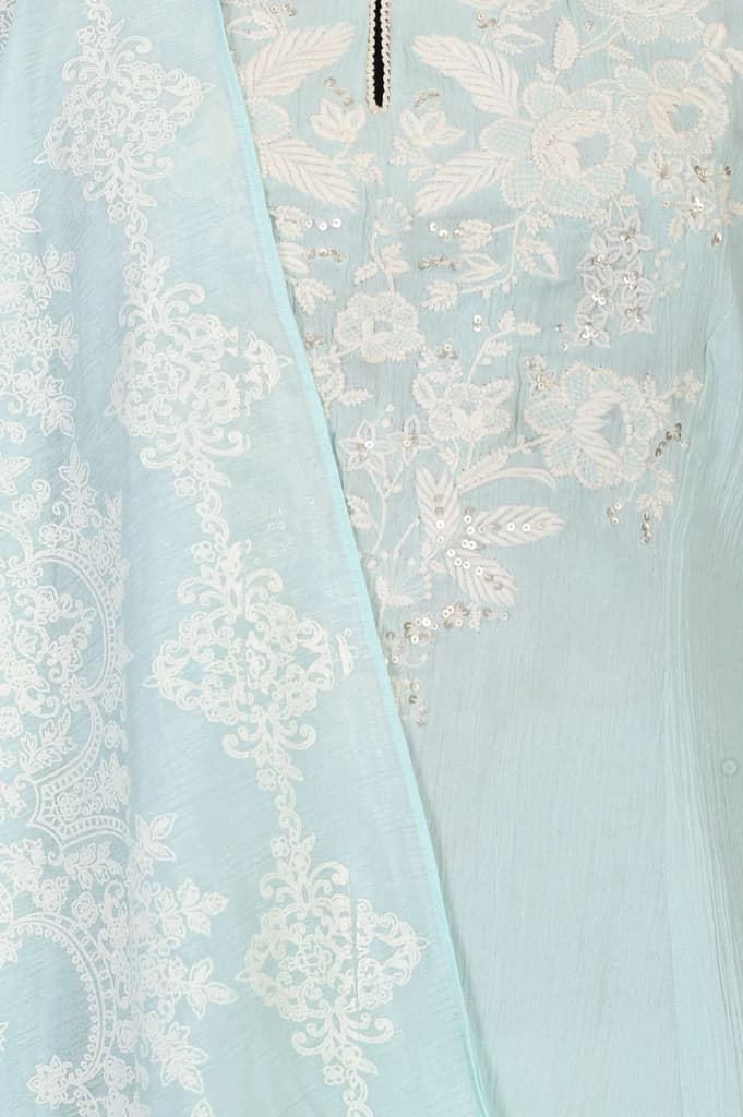Blue Thread Embroidered Pure Cotton Straight Kurta with Straight Pants and Dupatta Set — photo 3