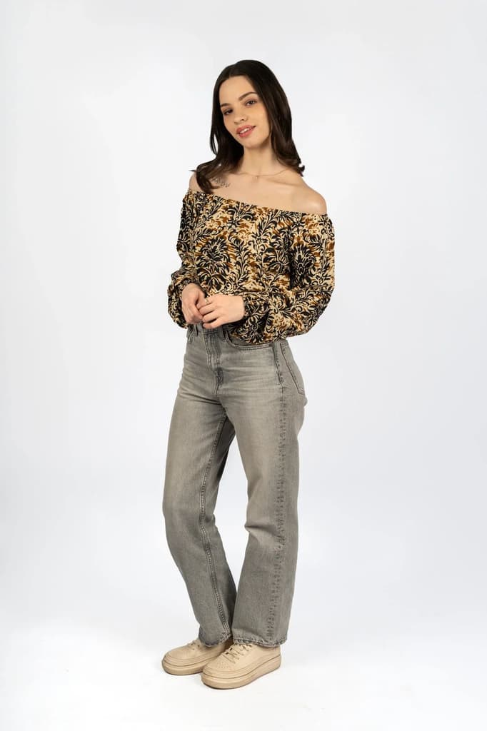 Multicolour Floral Off-Shoulder Crop Top in Rayon — photo 5