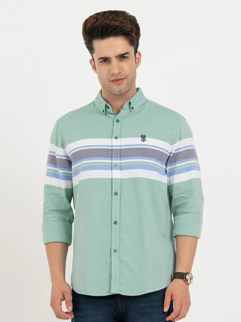 Shirts for Men in Green | Striped Full Sleeve Shirt