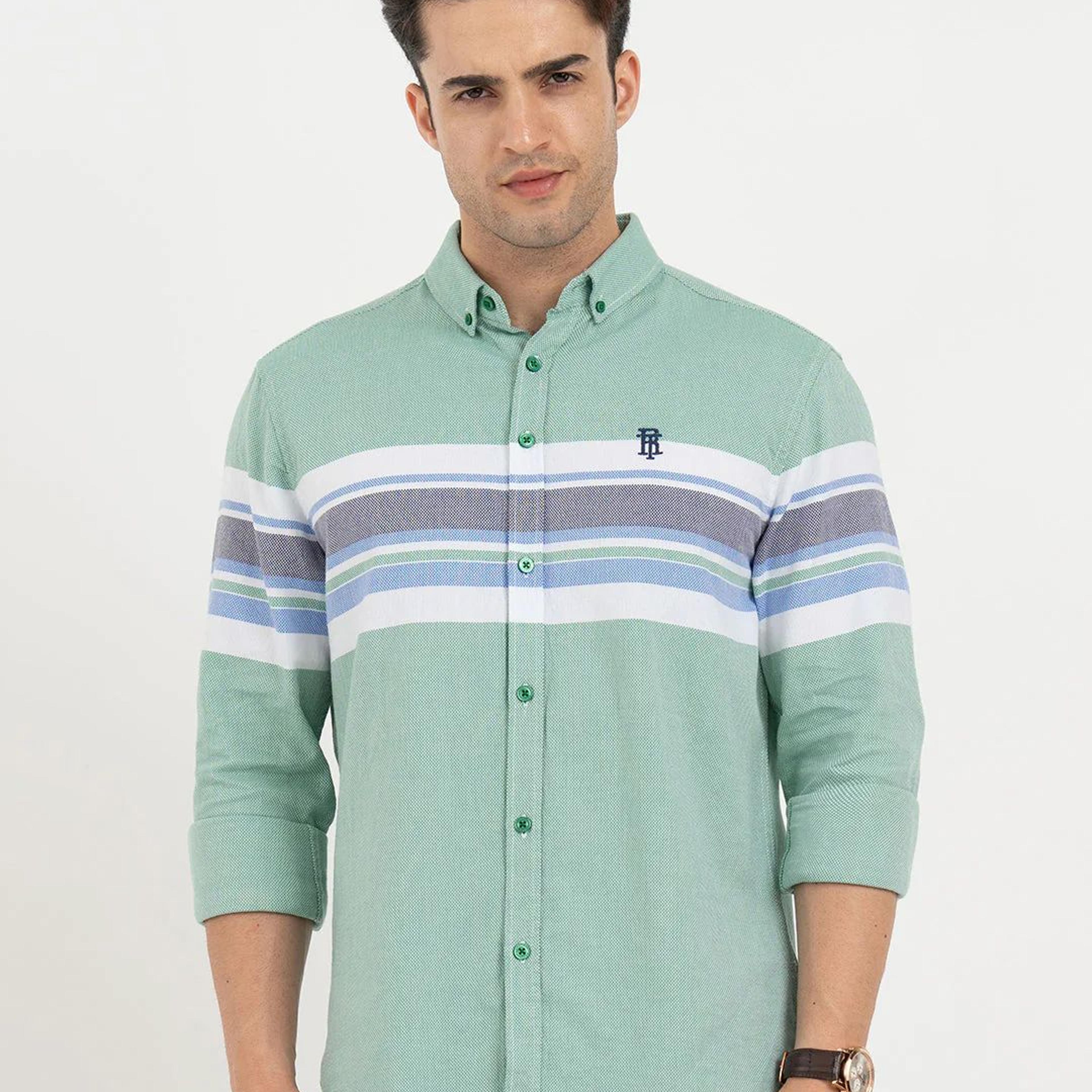 Shirts for Men in Green | Striped Full Sleeve Shirt