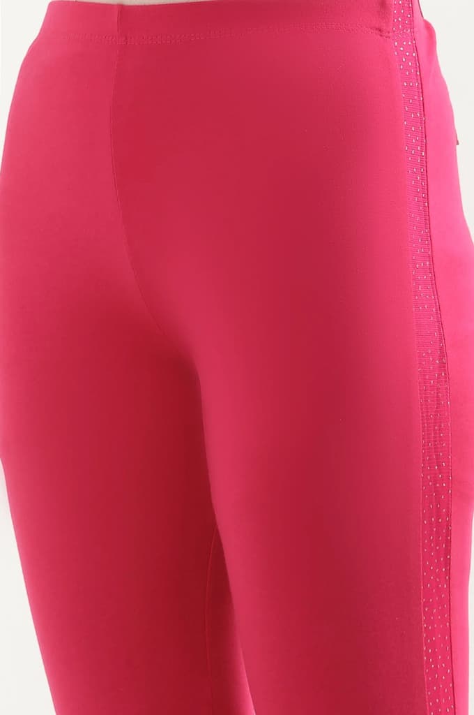 Pink Solid Skinny Cotton Tights With Elasticated Waistband — photo 7