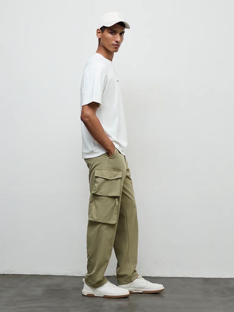 Nuoflexx Olive Relaxed-Fit Mid-Rise Cargo Pants