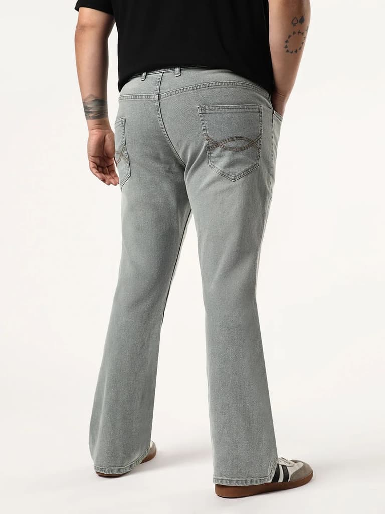 Plus Men's Light Grey Bootcut Fit Mid Rise Tinted Heavy Washed Jeans Stretchable — photo 3