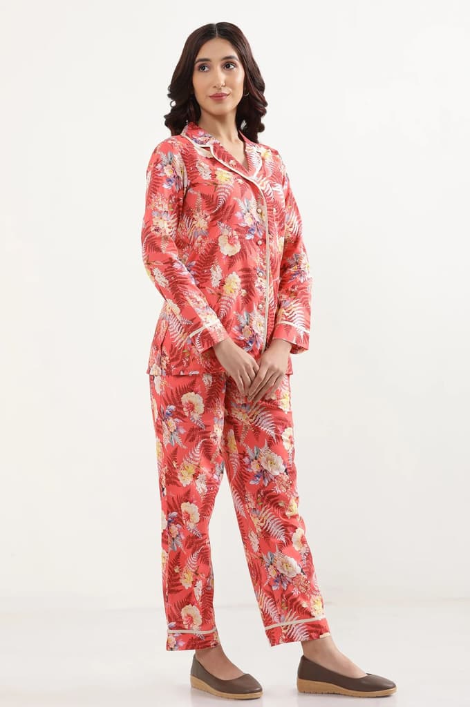 Red Floral Printed Wide Leg Cotton Palazzo With Elasticated Waist — photo 5
