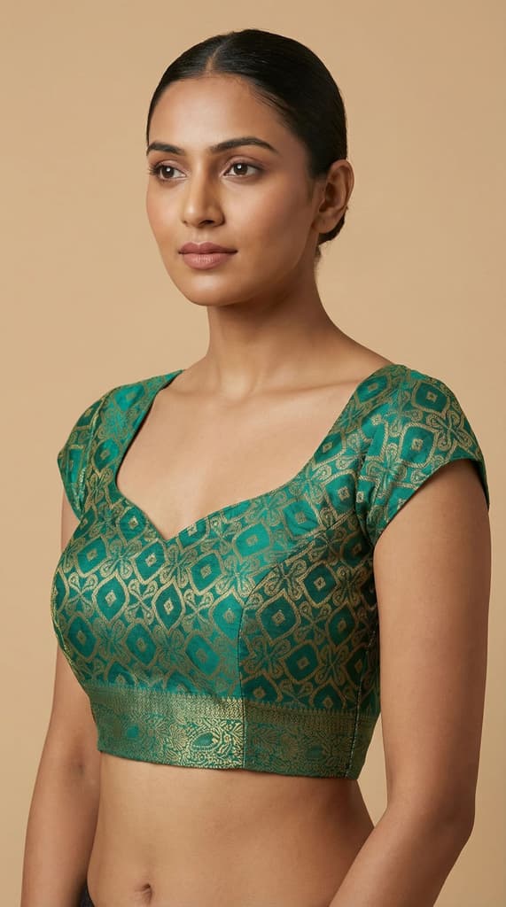 MIMOSA Women's Woven Design Banarasi Style Raw Silk Saree with Blouse Piece - Rama ( SA00003131RMFREE ) — photo 5