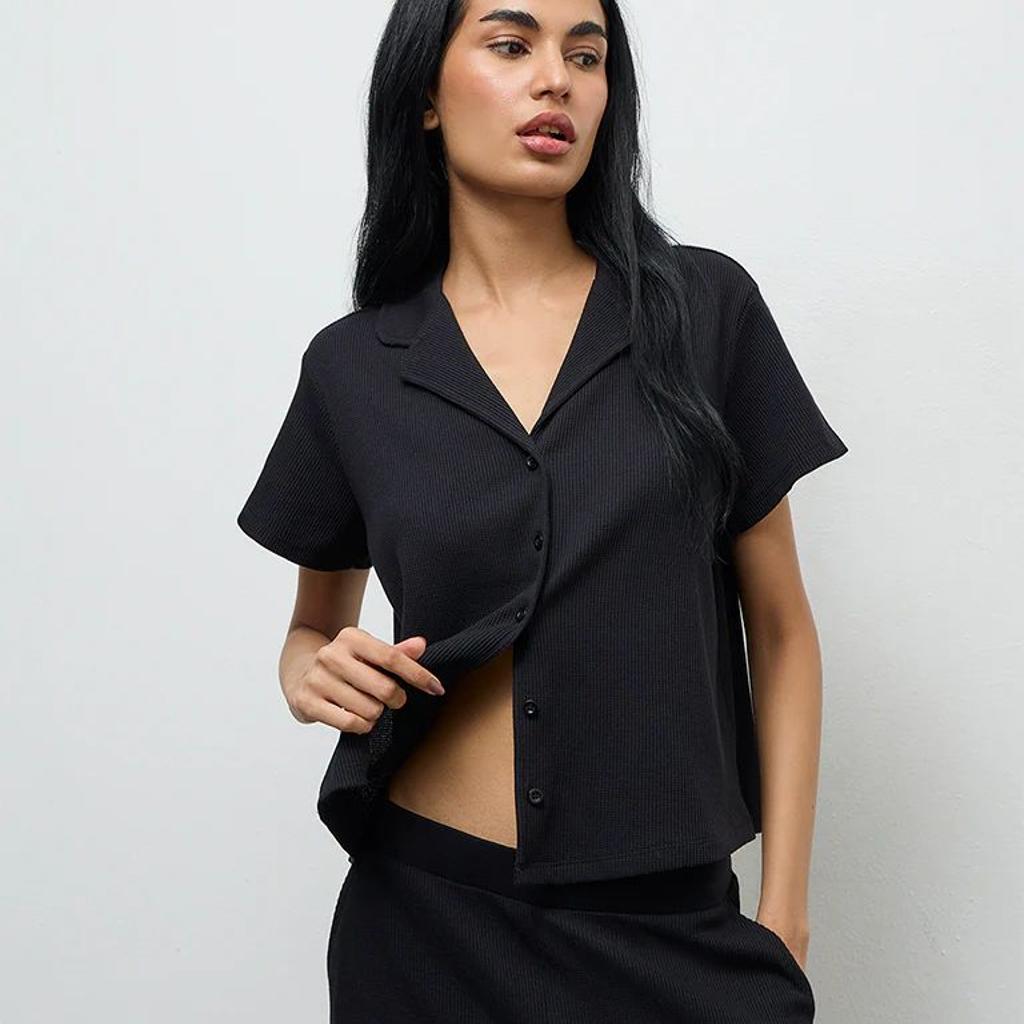 Superstar Black Waffle-Textured Shirt