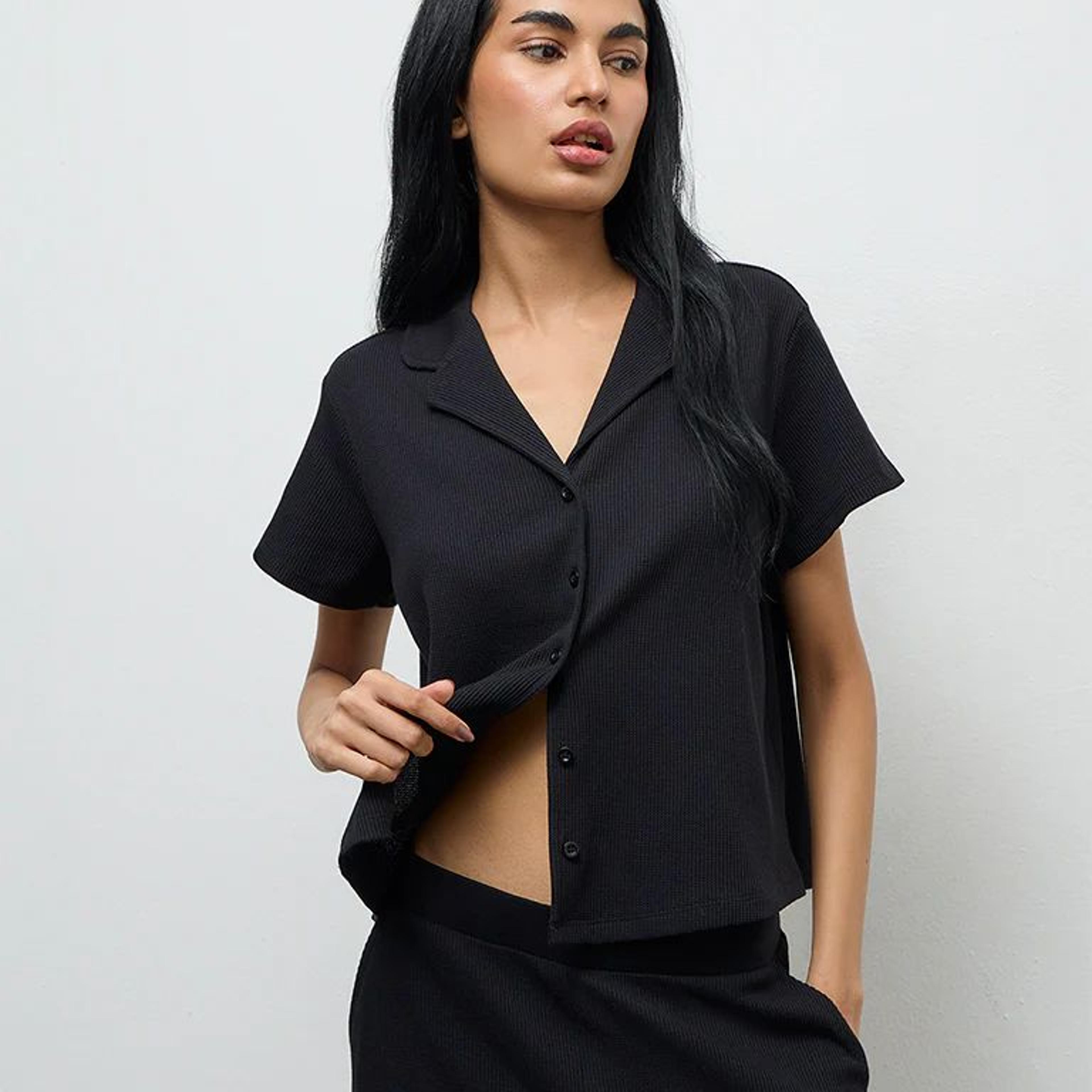 Superstar Black Waffle-Textured Shirt