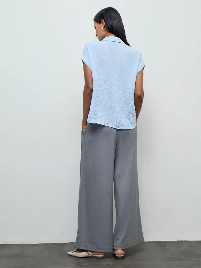 Wardrobe Light Blue Crinkle-Textured Blouse — photo 4