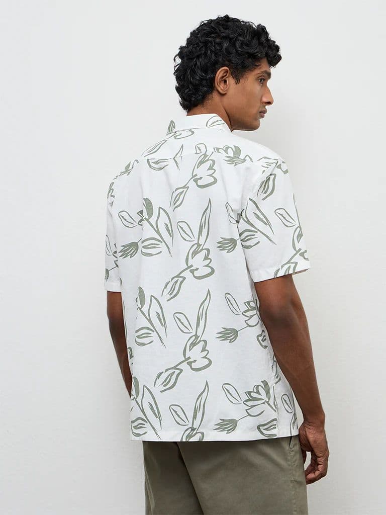 WES Casuals White Printed Relaxed-Fit Cotton-Blend Shirt — photo 4