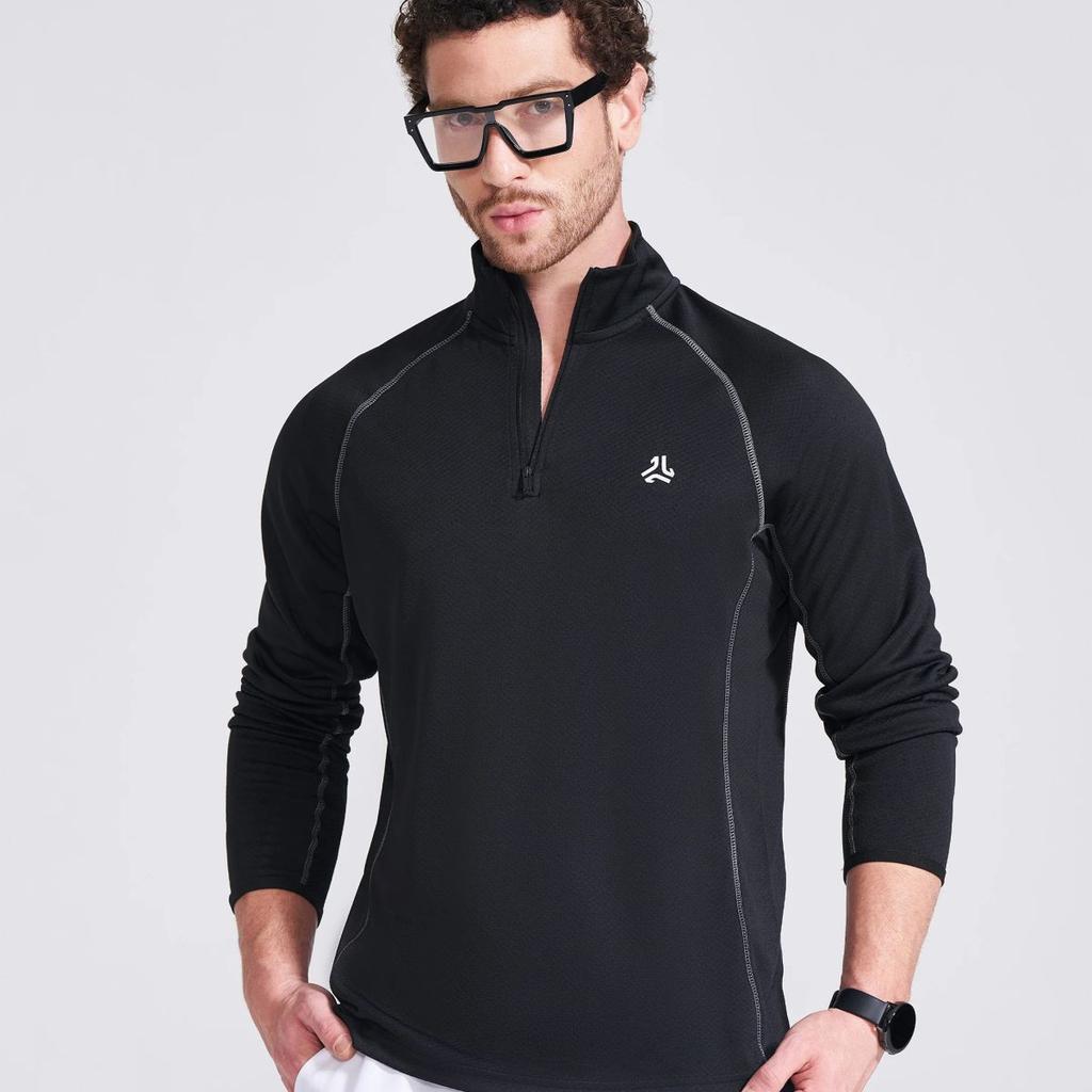 Men's Black Solid Stand Collar Jacket
