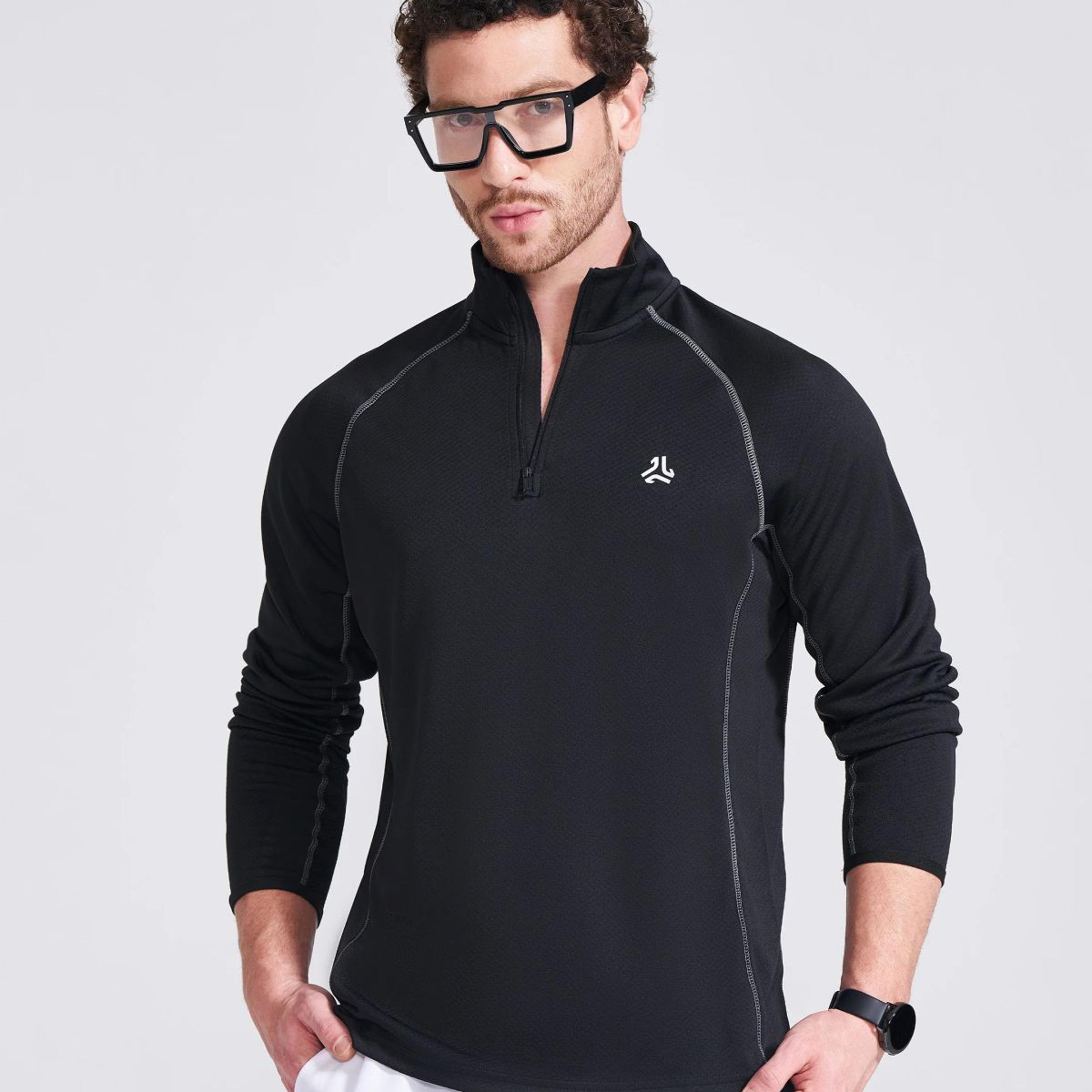 Men's Black Solid Stand Collar Jacket