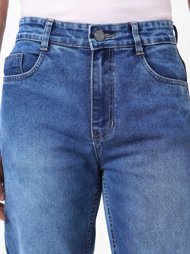 Men's Blue Straight Fit Washed Jeans Stretchable — photo 5