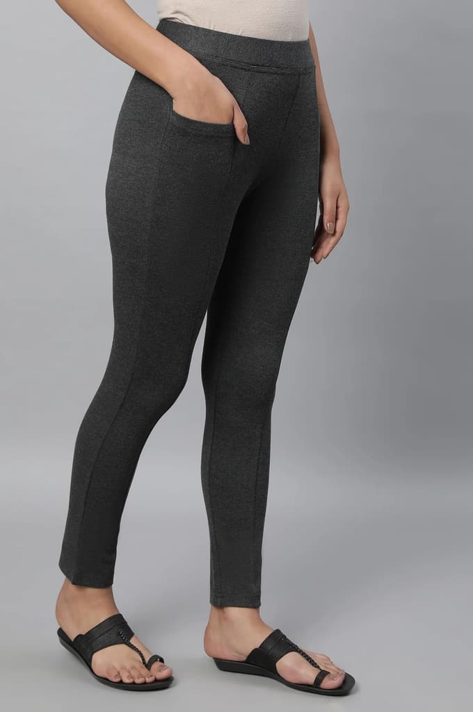 Grey Solid Skinny Fit Tights With Elasticated Waistband — photo 4