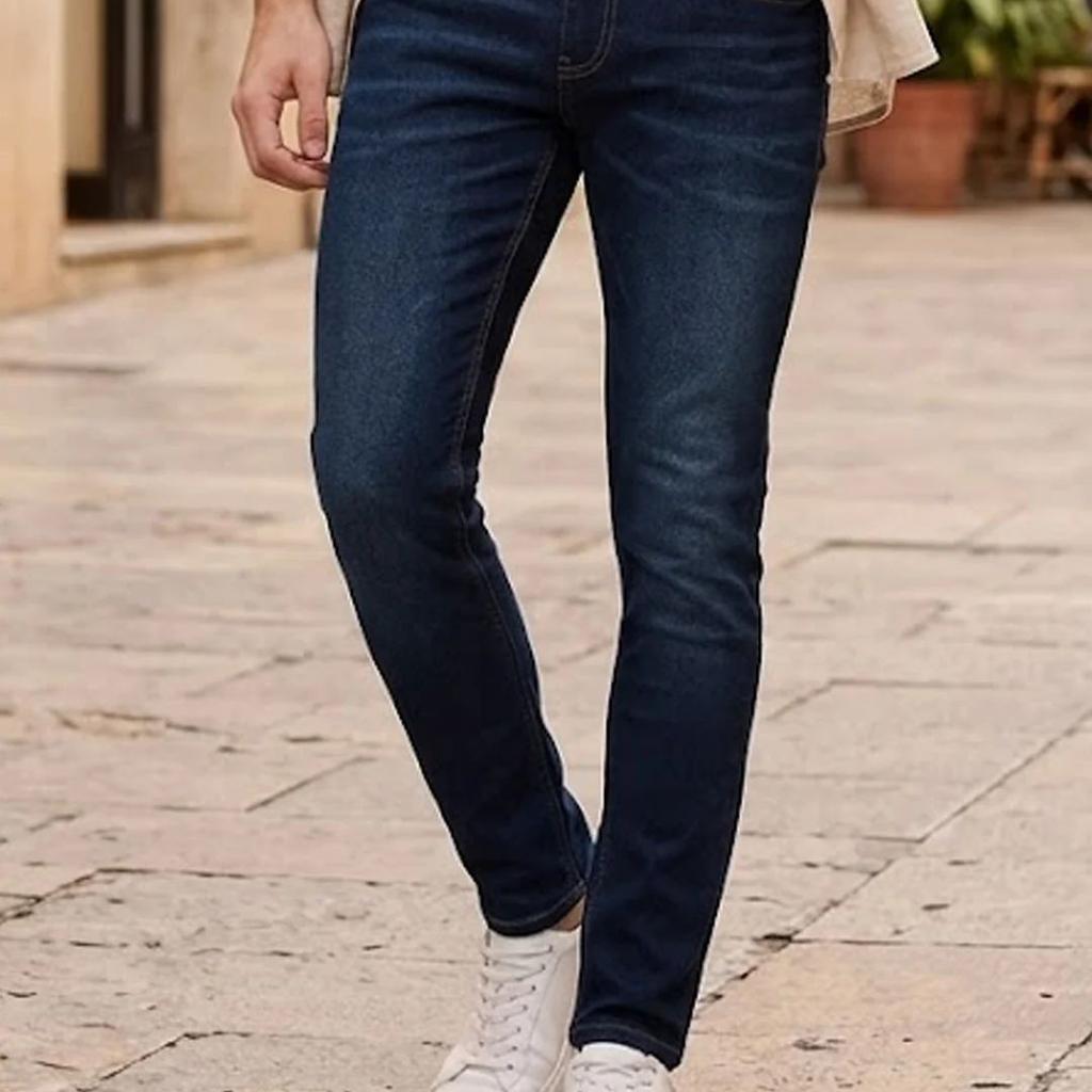 Men's Navy Skinny Fit Washed Jeans Stretchable