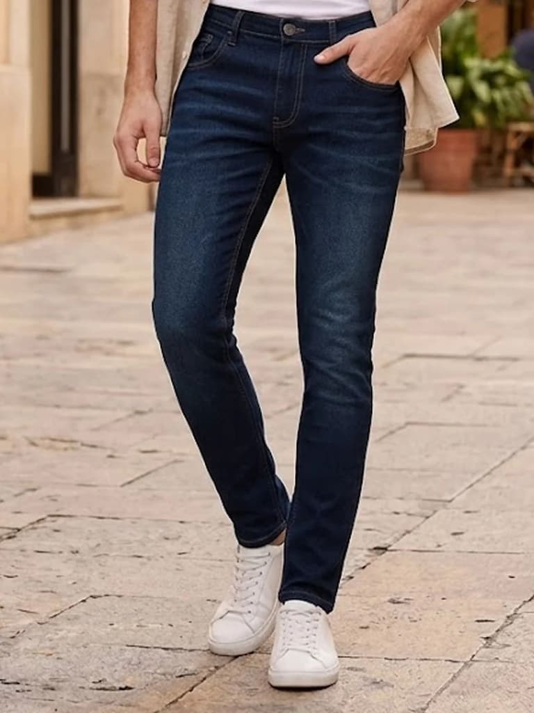 Men's Navy Skinny Fit Washed Jeans Stretchable — 28 / Navy