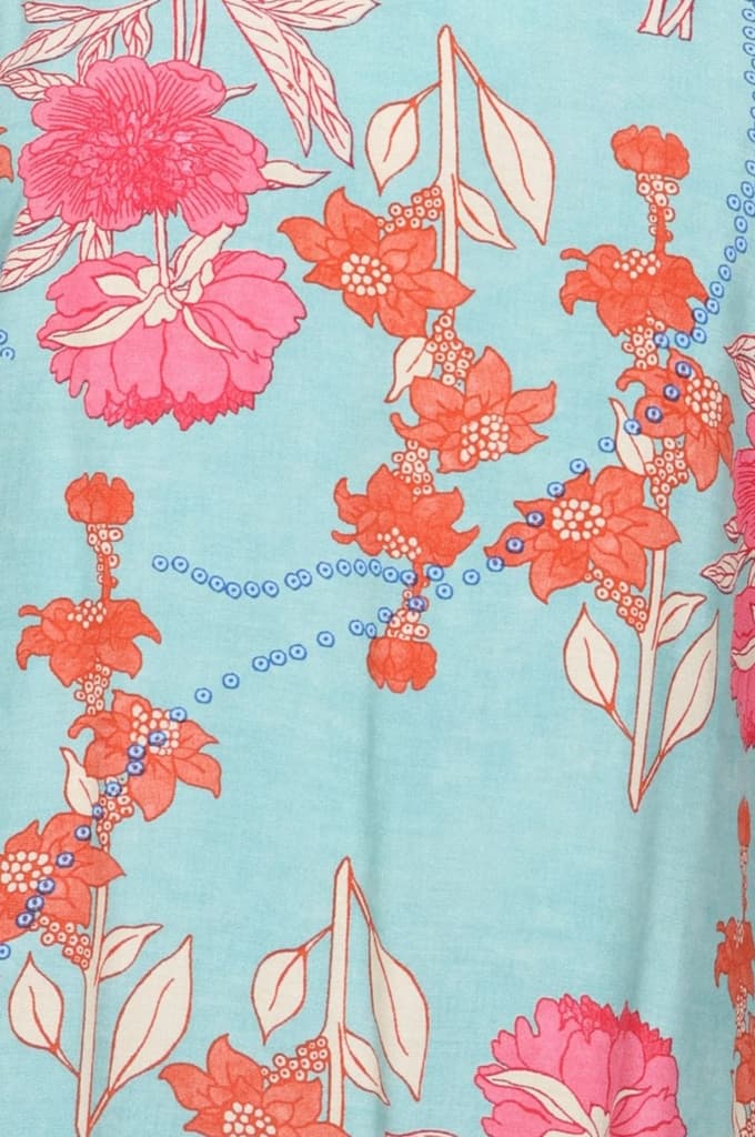 Turquoise Blue Floral Printed Lace Rayon Straight Kurta — photo 2