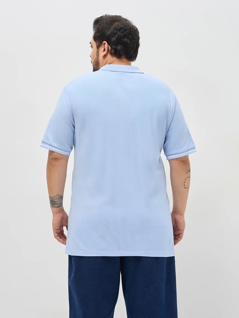 Plus Men's Light Sky Blue Solid Regular Fit Half Sleeve Cotton Polo T-Shirt — photo 3