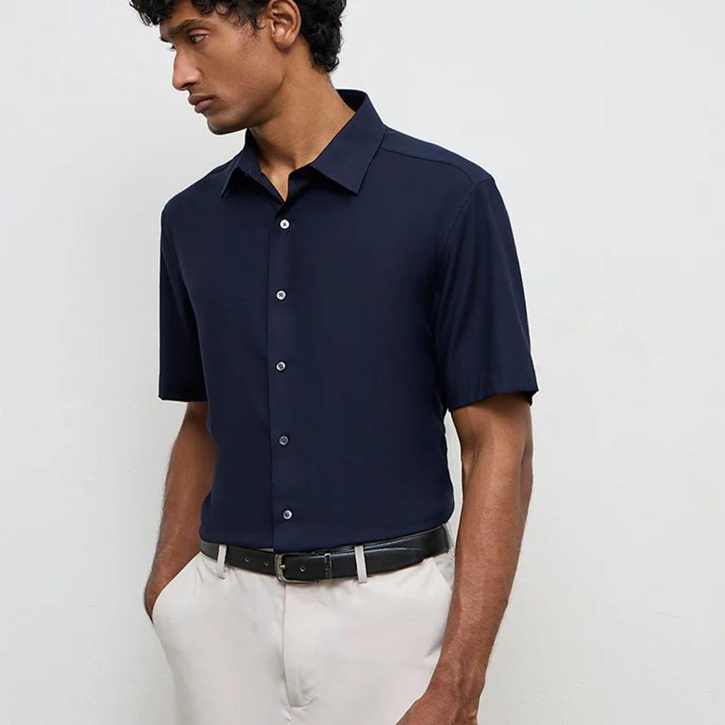 WES Formals Navy Slim-Fit Shirt