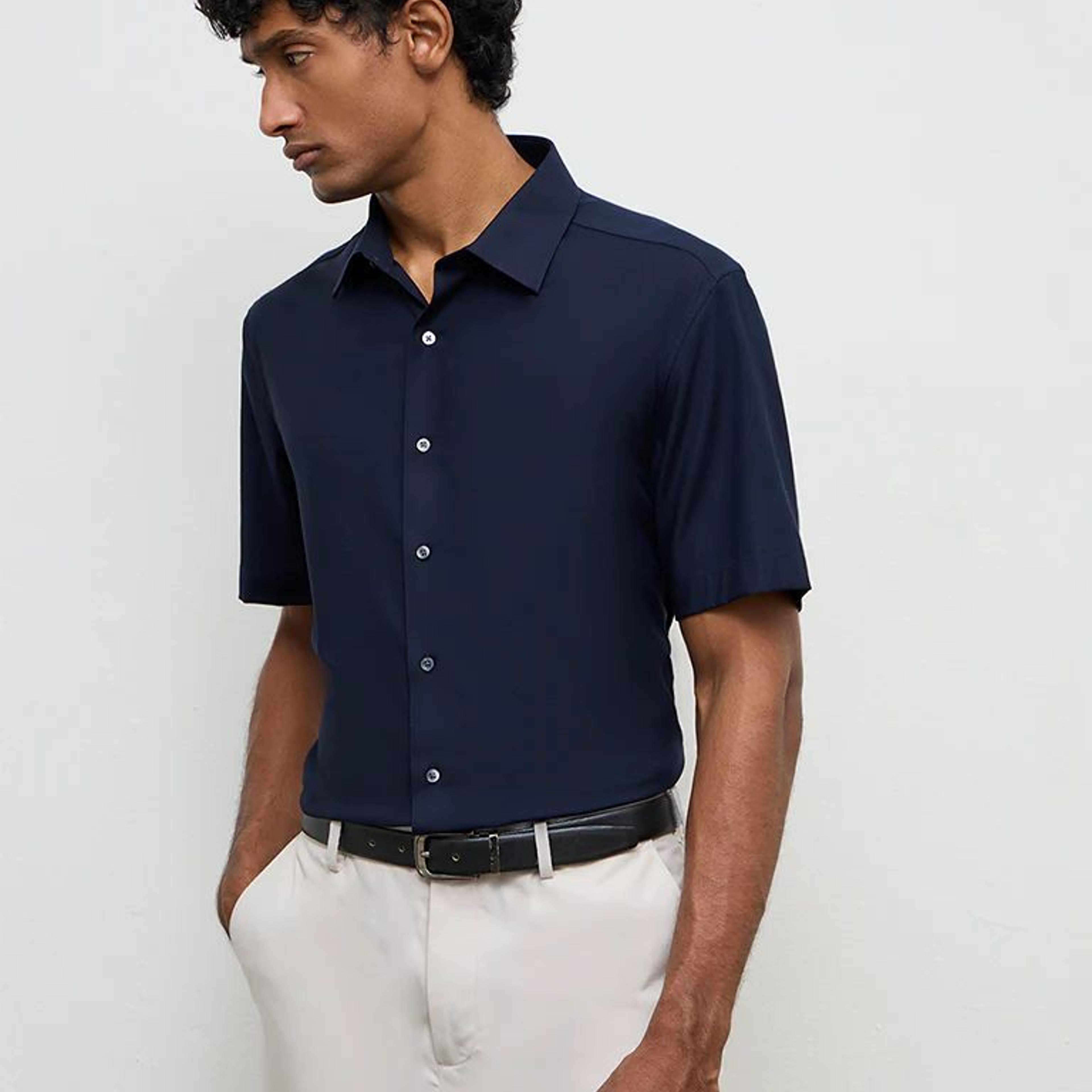 WES Formals Navy Slim-Fit Shirt