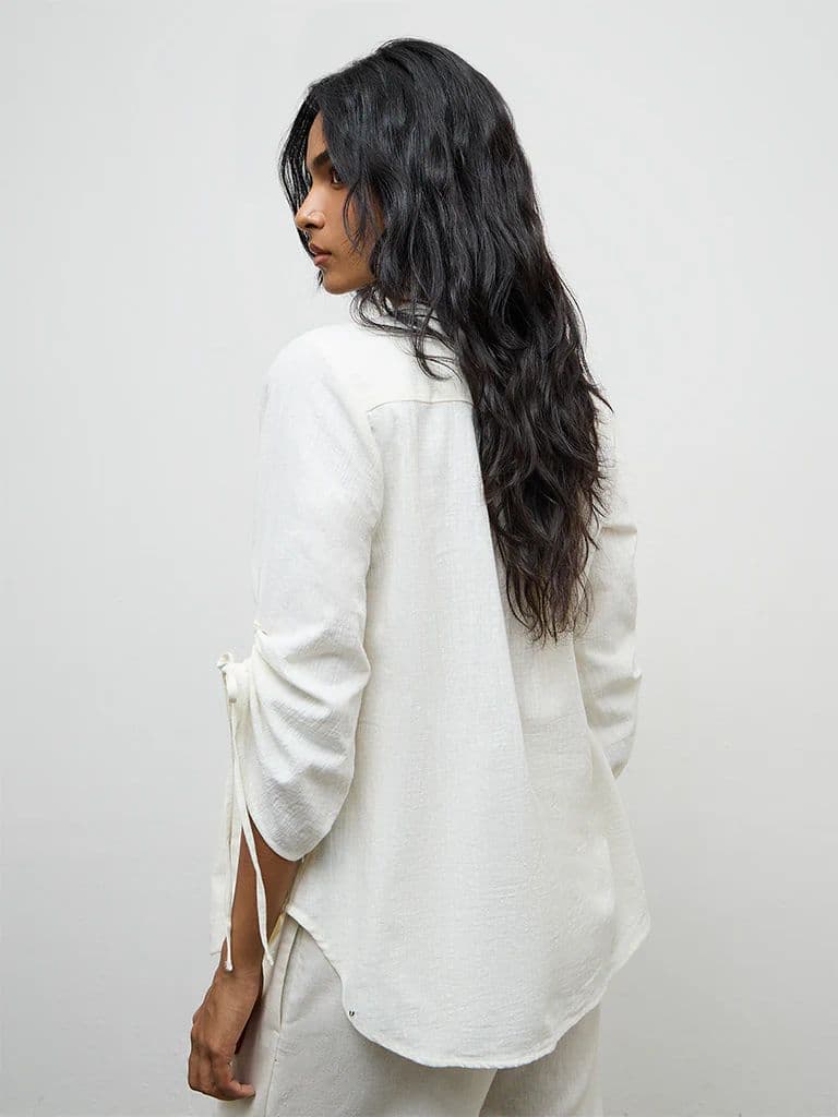 Utsa Off-White Floral Embroidered Cotton-Blend Tunic — photo 4