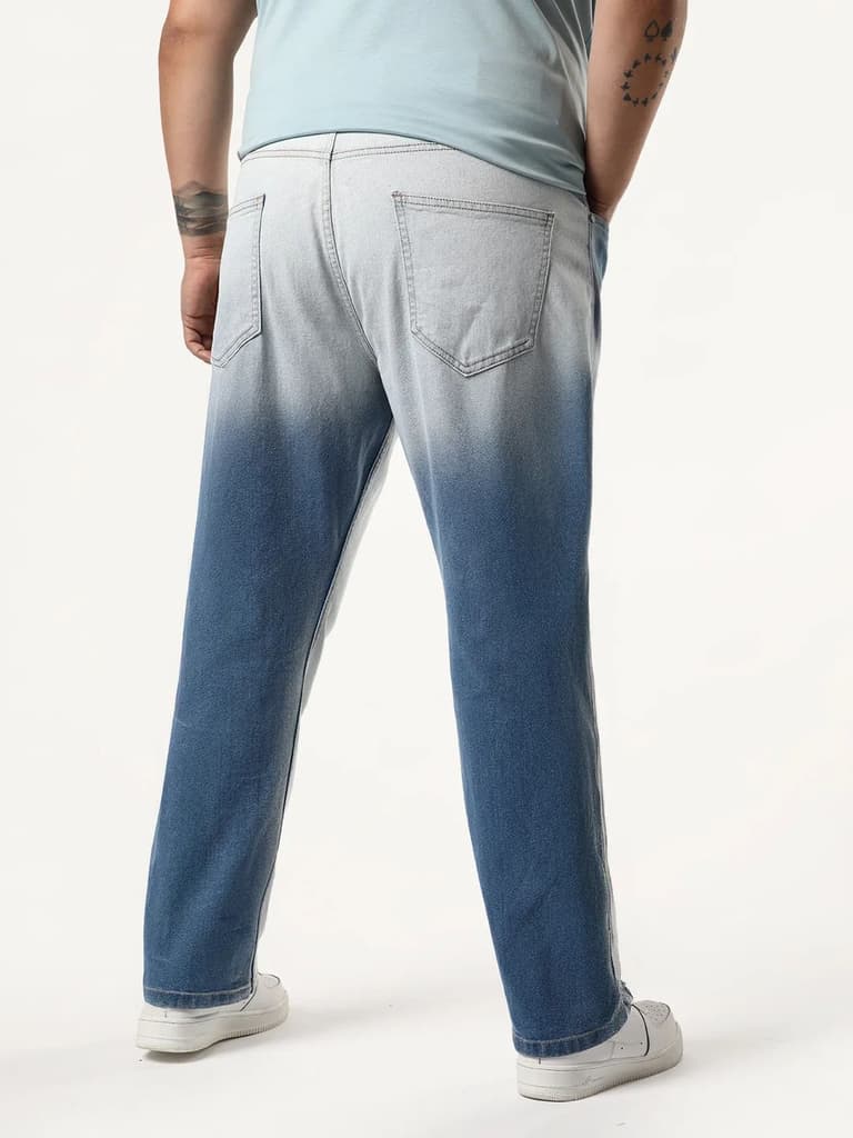 Plus Men's Light Blue Straight Fit Heavy Washed Faded Denim Jeans Stretchable — photo 4