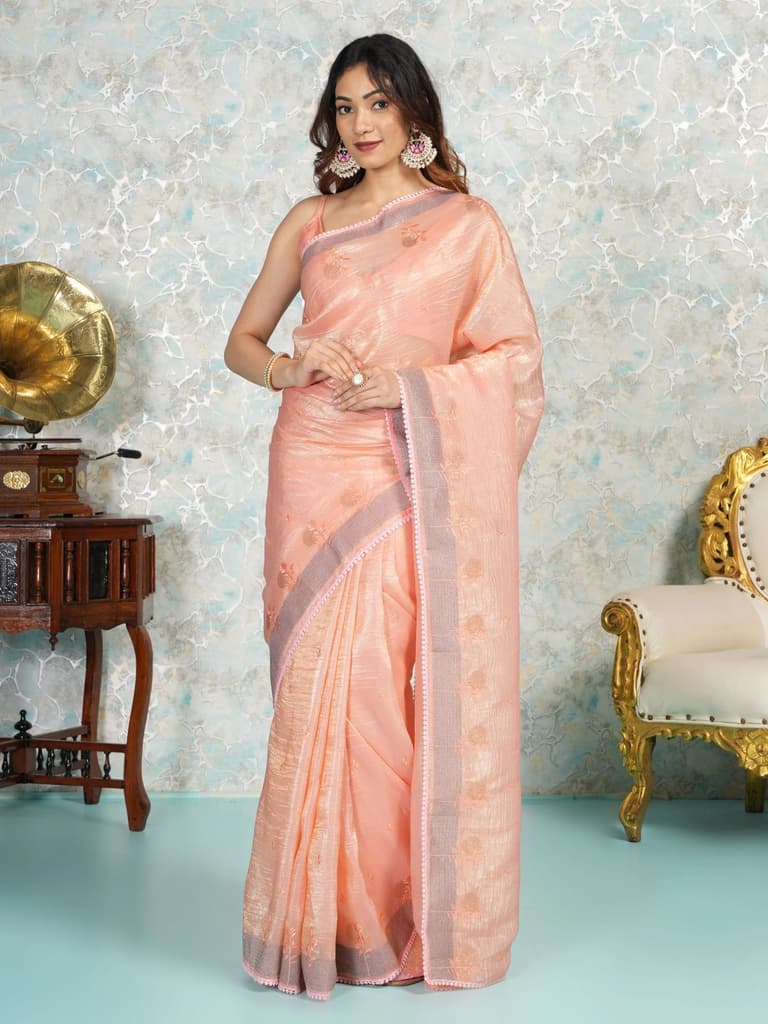 Mimosa Women's Woven Design Banarasi Style Tissue Crush Saree With Blouse Piece : SA00002016PCFREE — photo 2