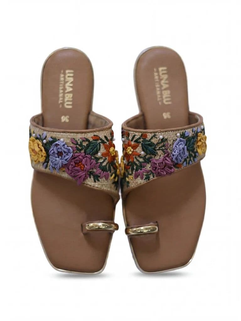 LUNA BLU Multicolor Floral-Embroidered Kolhapuri Sandals — photo 3