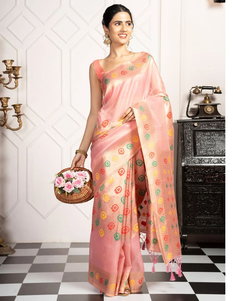Mimosa Women's Woven Design Banarasi Style Art Silk Saree With Blouse Piece : SA00002082PNKFREE — photo 5