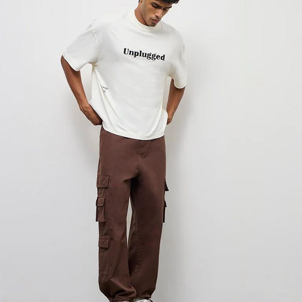 Nuon Brown Relaxed-Fit Mid-Rise Cotton Cargo Pants