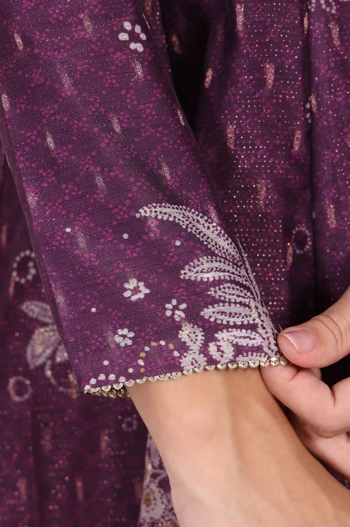 Purple Floral Printed Embroidered Anarkali Kurta with Dupatta Set — photo 7