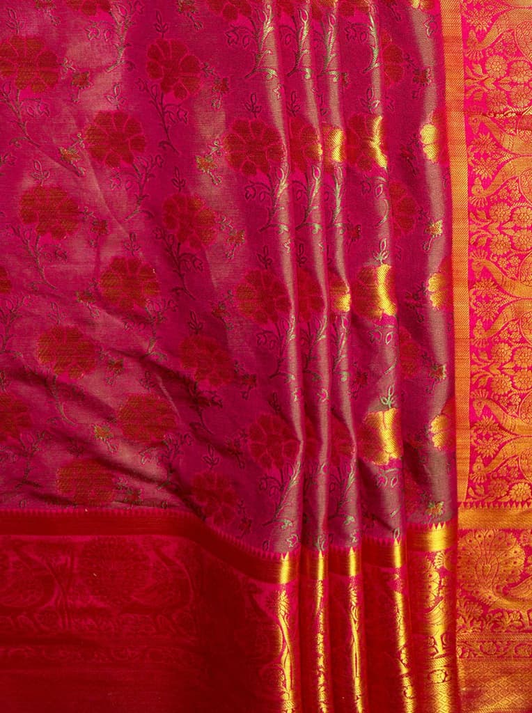 MIMOSA Women's Woven Design Kanjivaram Style Art Silk Saree with Blouse Piece - Rani ( SA00003142RNFREE ) — photo 6